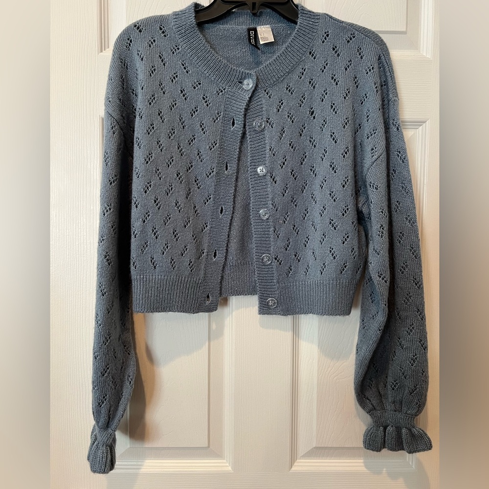 H&M blue pointelle cardigan size small